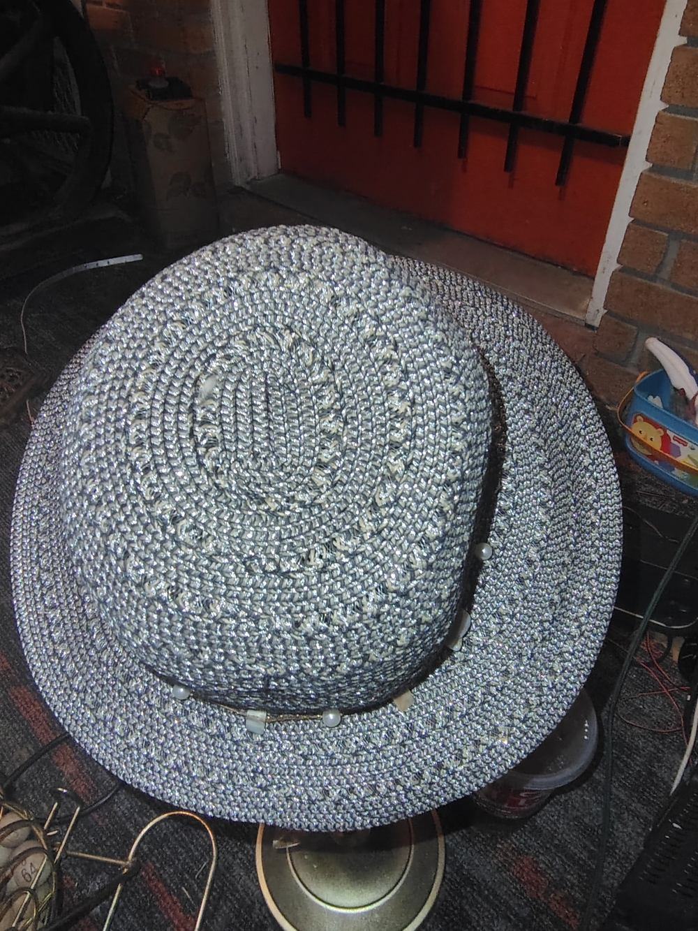 Sun N Sand Woven Metallic Straw Hat - Black & Natural